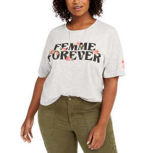 Love Tribe Women's Plus Size 1X Heather Grey Femme Forever Cropped T-Shirt